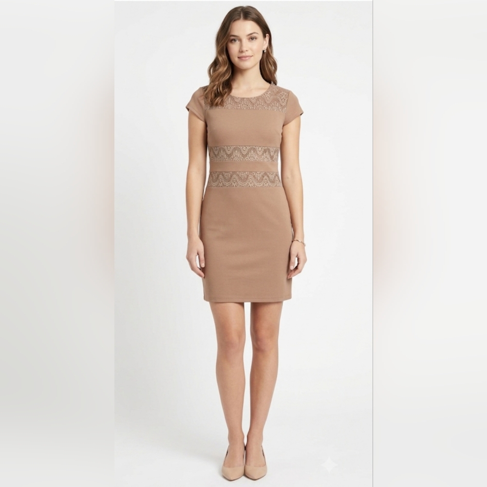 Teaberry Elegant Tan Lace Detail Mini Dress - Size US L - NWT